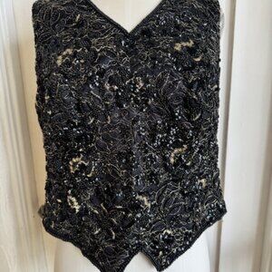 CUSTOM SILK BLACK BEADED GOLD EMBROIDERY SLEEVELSS TOP SIZE XL